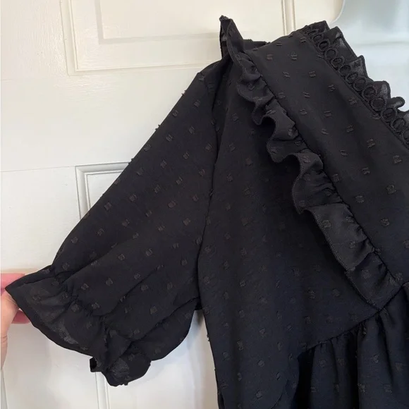 SHEIN Black Ruffle V-Neck Blouse - Picture 2 of 4
